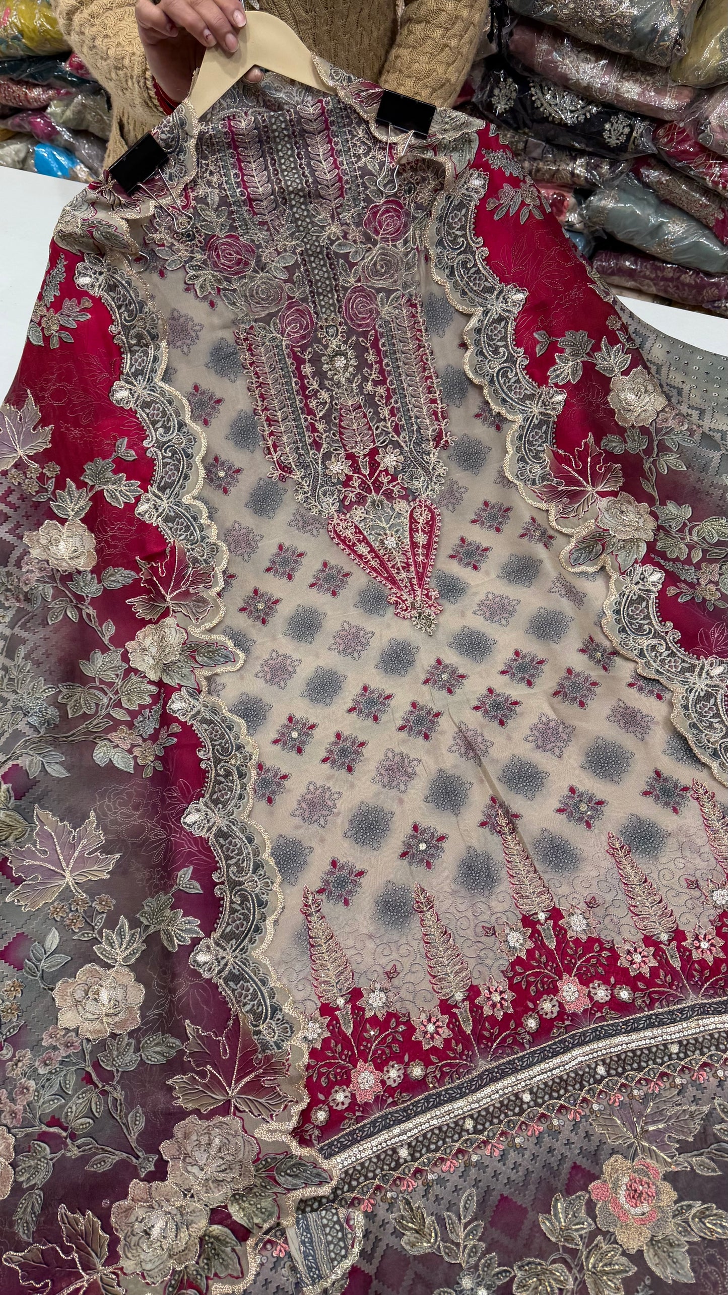 ✨ Sabyasachi Inspired Pure Organza Silk Designer Unstitched Suit Set