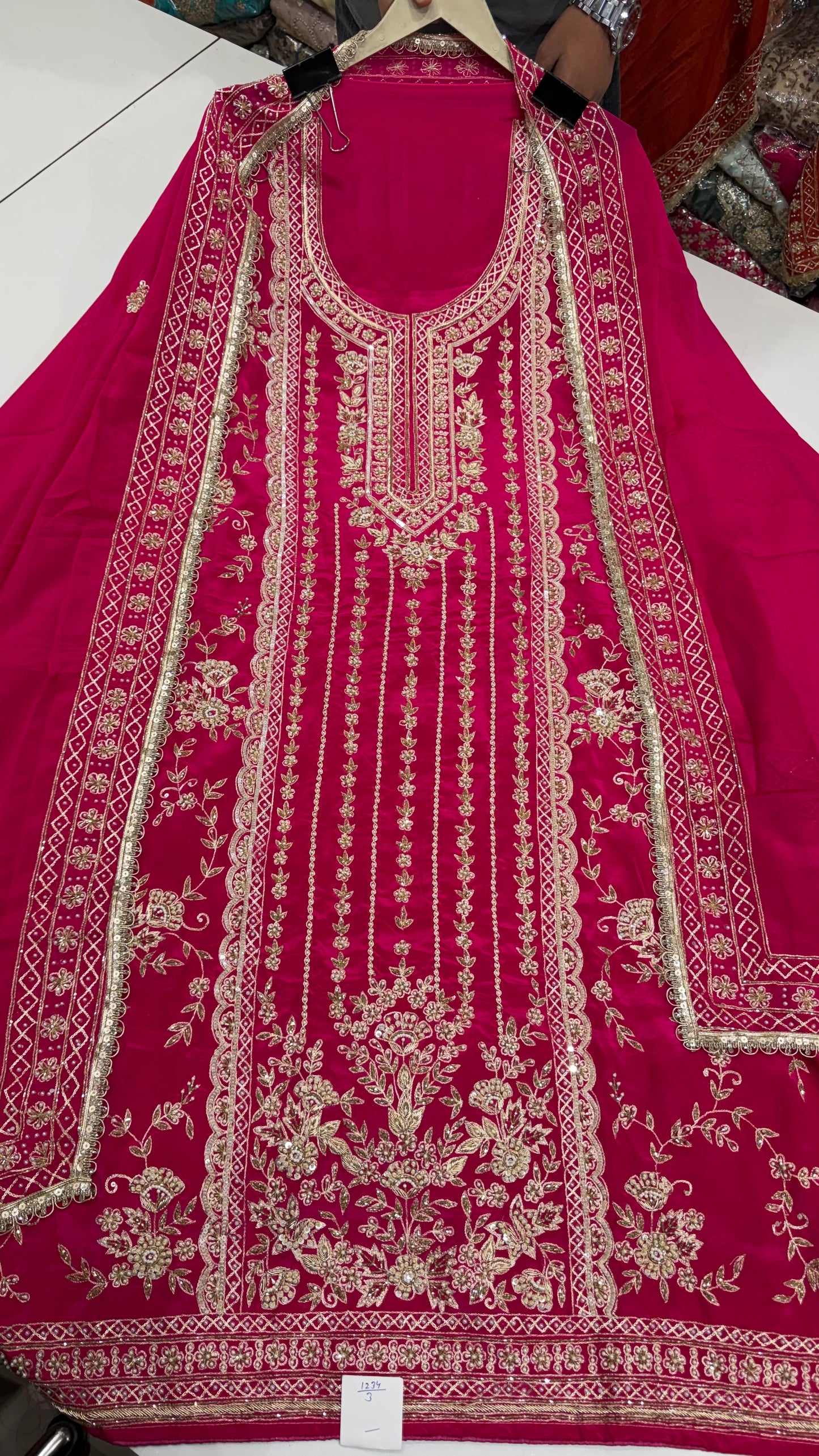 Royal Bridal Crepe Zardozi Handworked Unstitched Suit Set