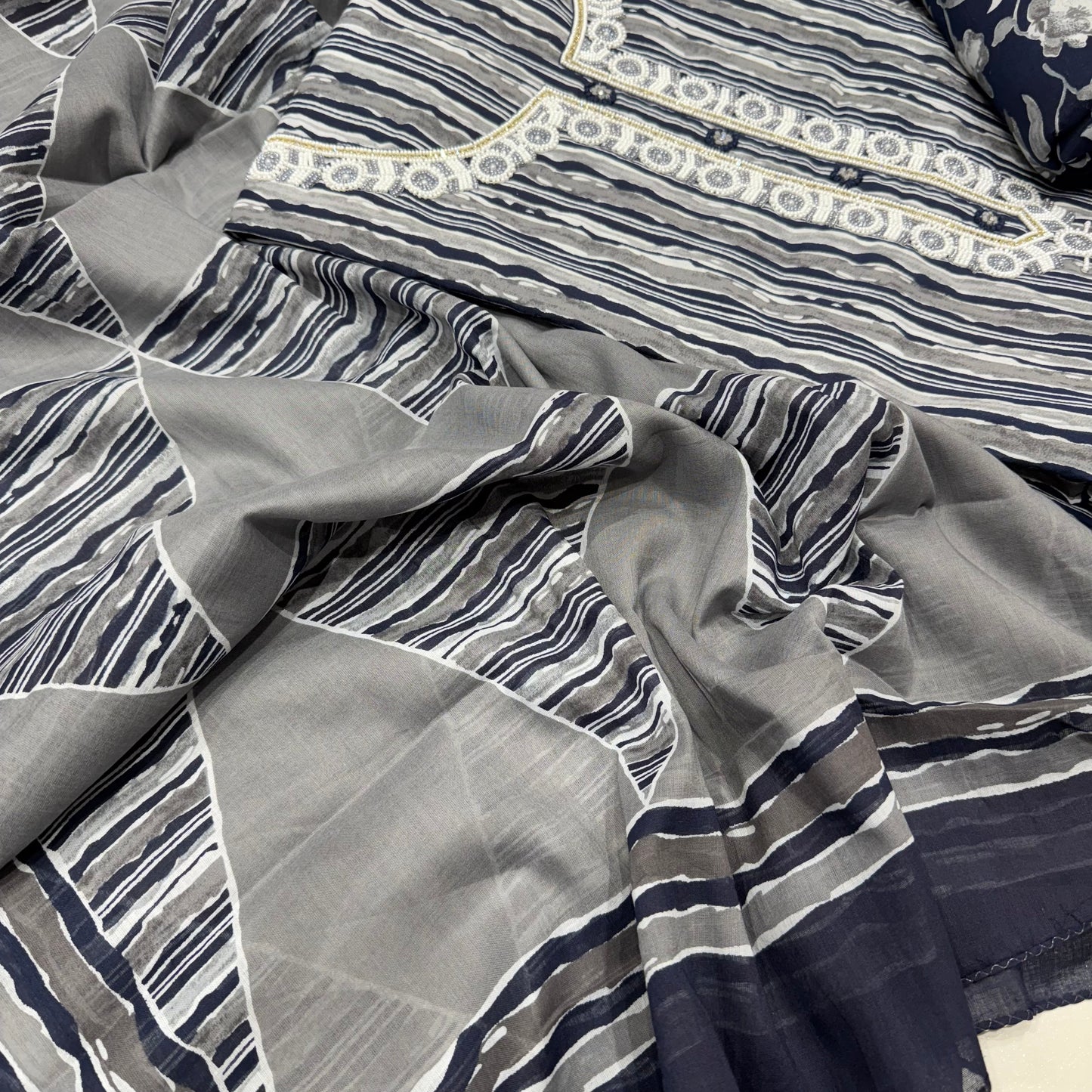Navy blue Cotton printed suit set