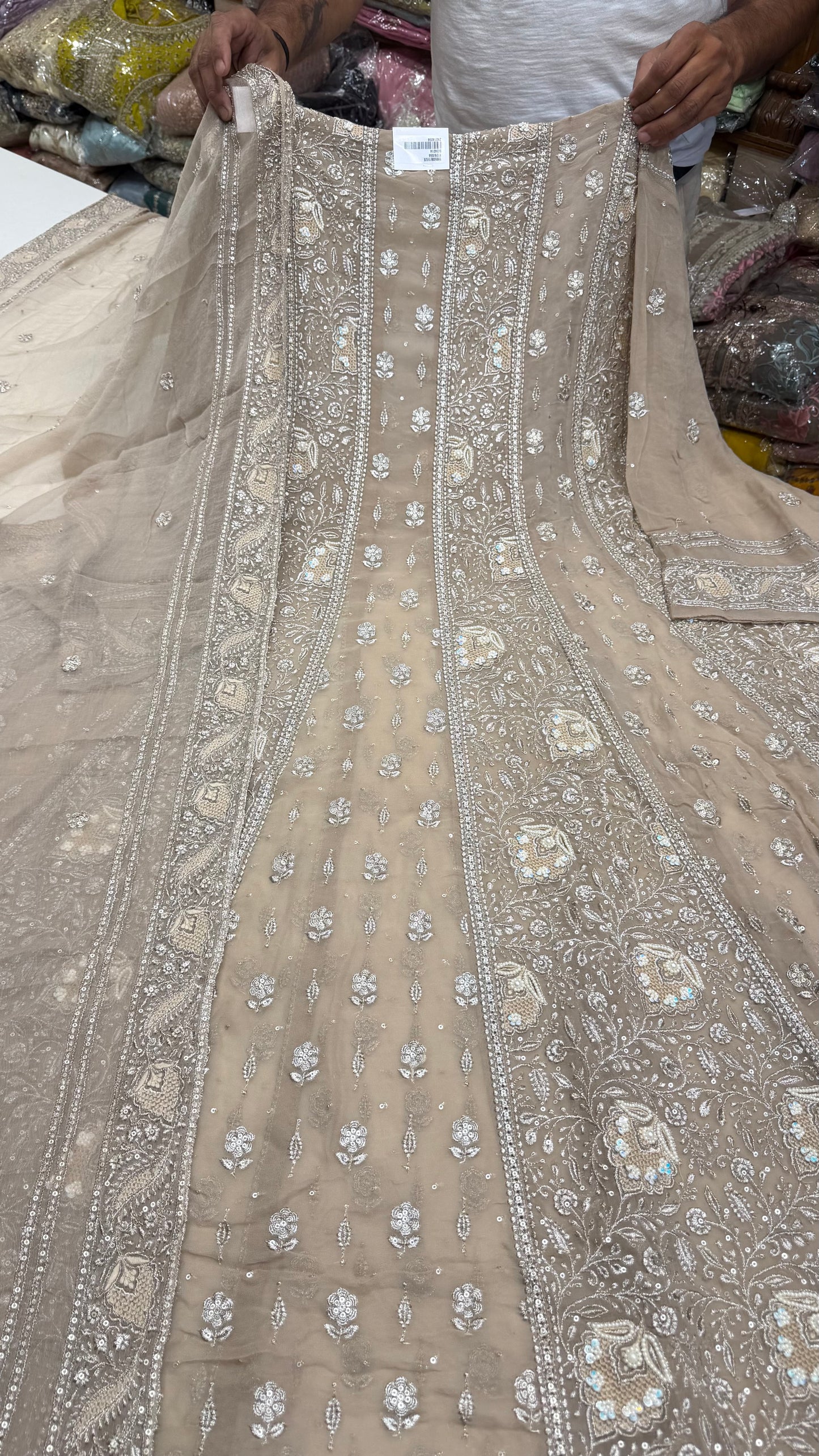 Luxury Unstitched Pure Georgette Zari Lakhnavi Anarkali Suit with Resham, Sequin & Pearl Handwork | Designer Wedding & Party Wear Suit