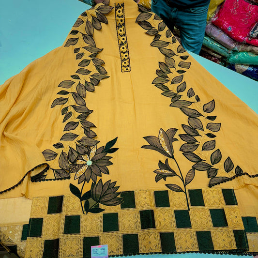 Elegant Pure Mulmul Cotton Suit with Thread & Handwork Detailing