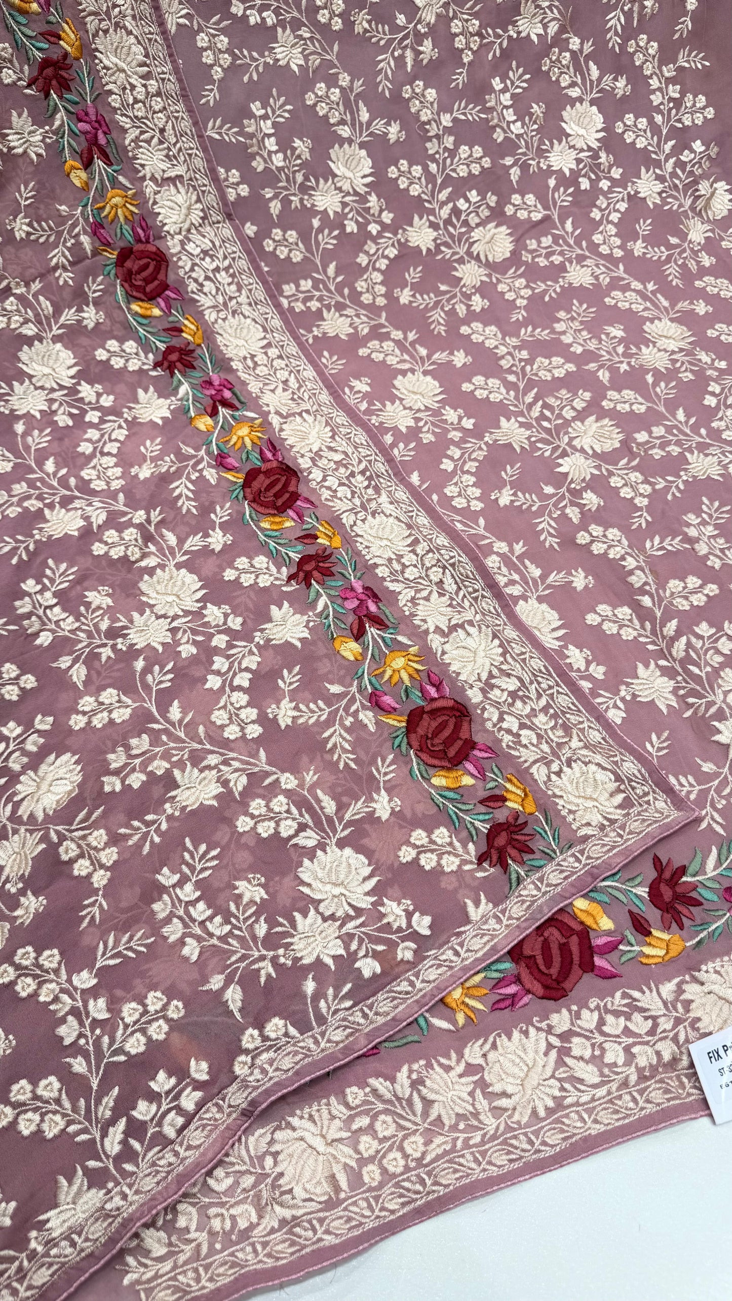 Unstitched Pure Georgette Parsi Embroidered Suit with Heavy Jaal Dupatta | Premium Thread Embroidery | Luxury Designer Party Wear | Opada Silk Bottom