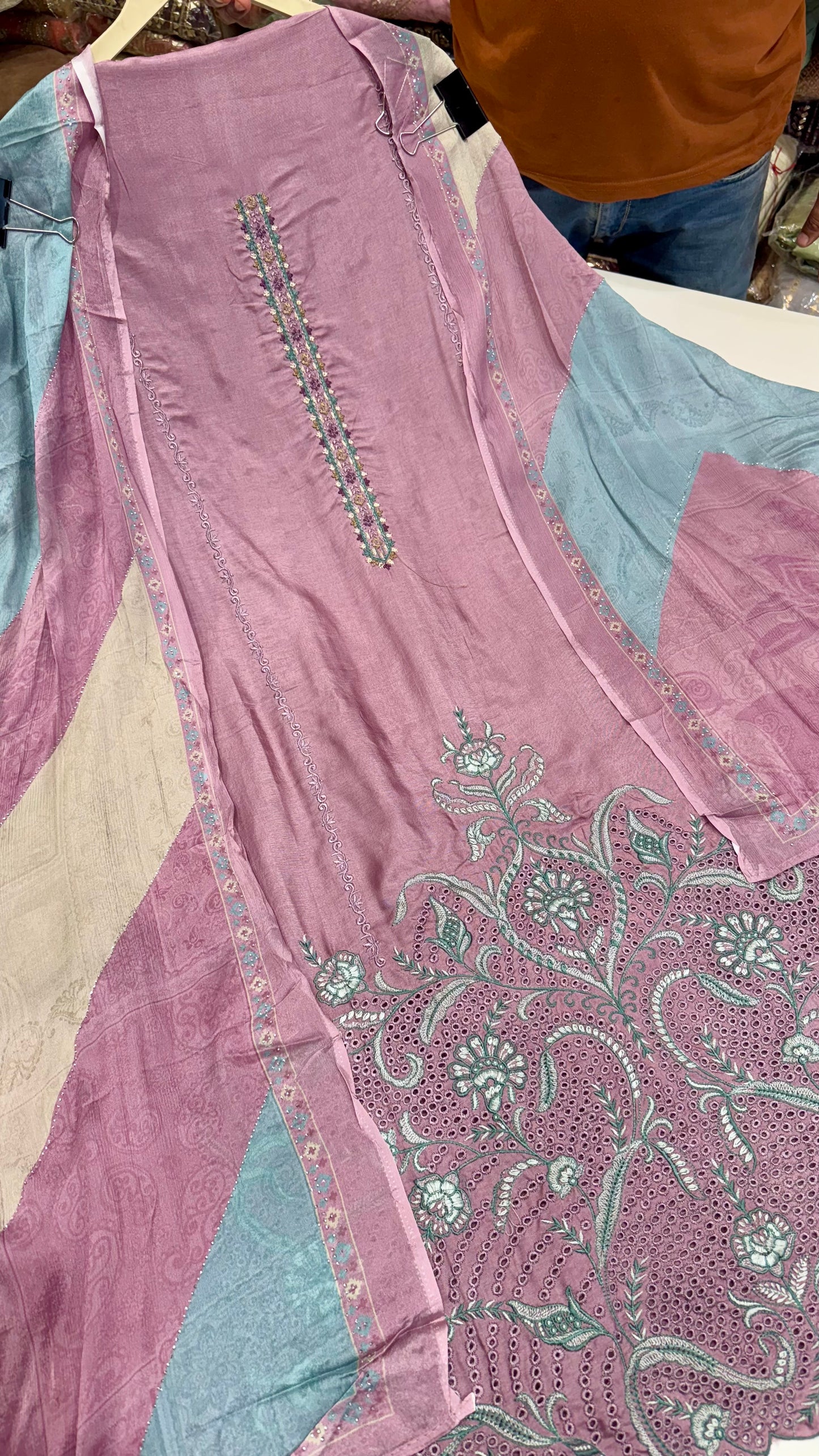 Opada Silk Unstitched Embroidered Suit with Printed Chinon Dupatta