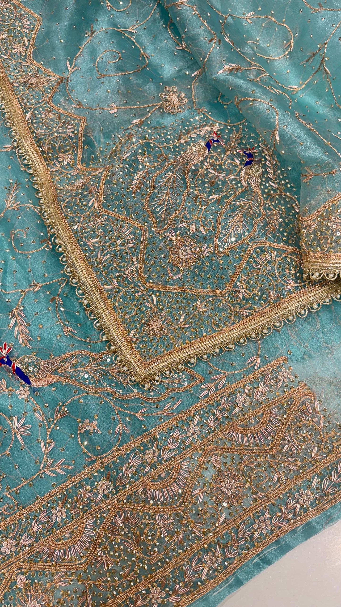 Royal Farukhabadi Hand-Embroidered Unstitched Glass Organza Suit