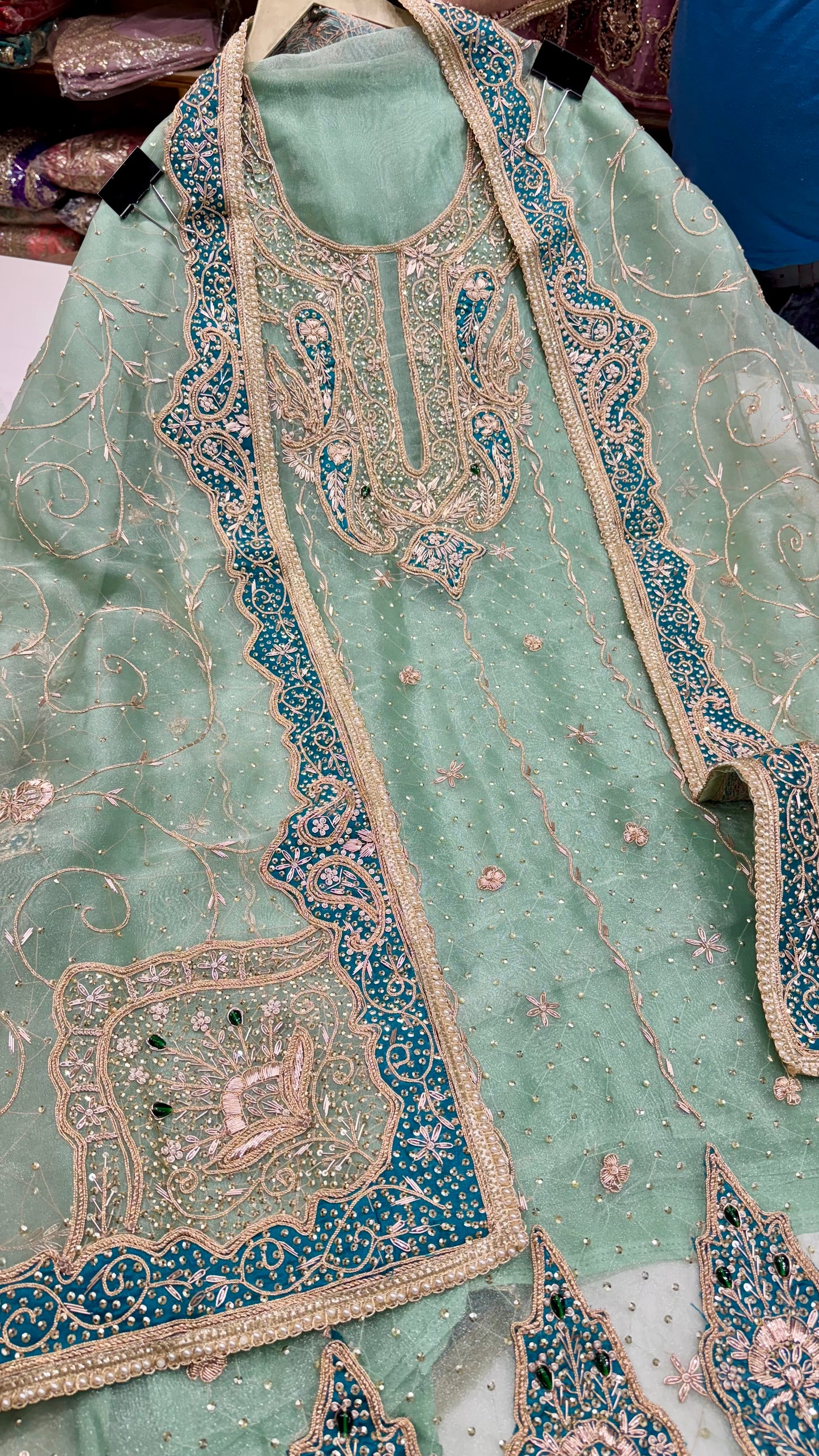 Royal Farukhabadi Hand-Embroidered Unstitched Glass Organza Suit