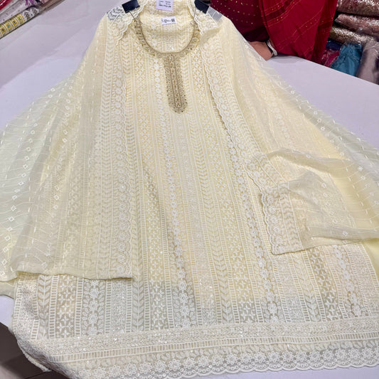 Unstitched Chikankari Georgette Suit – Pastel Collection with Soft Silk Bottom (2.5m) & Georgette Chikankari Dupatta