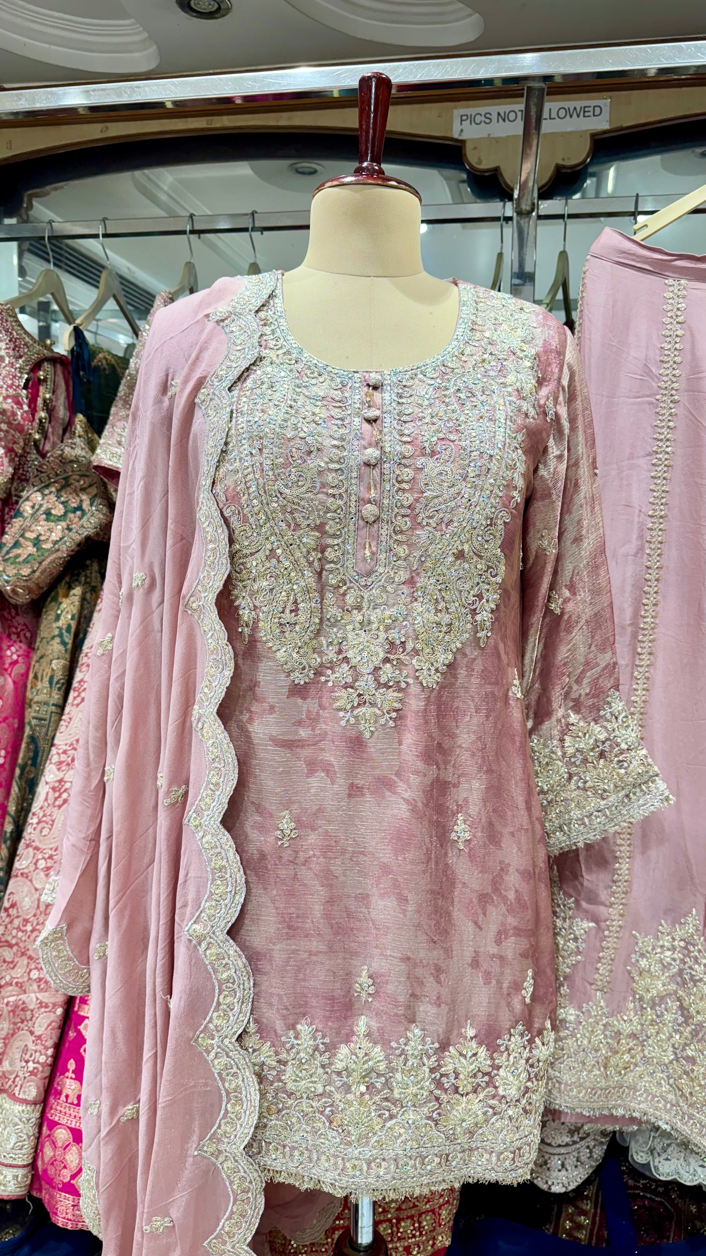 Elegant Pure Glass Organza Zari & Sequin Embroidered Readymade Sharara Suit – Free Size (Up to 44” Bust)
