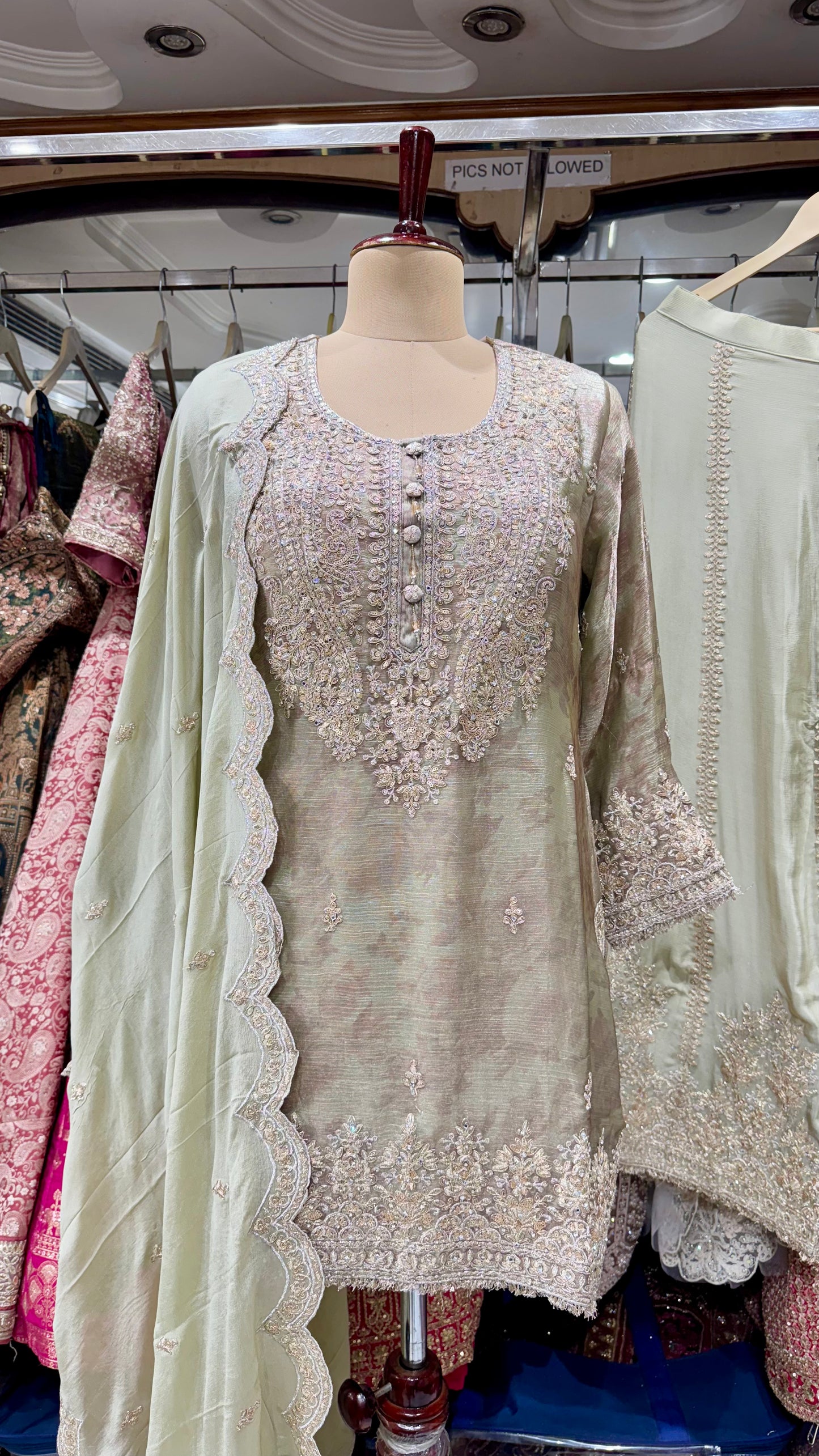 Elegant Pure Glass Organza Zari & Sequin Embroidered Readymade Sharara Suit – Free Size (Up to 44” Bust)