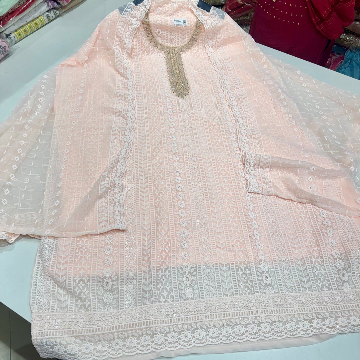 Unstitched Chikankari Georgette Suit – Pastel Collection with Soft Silk Bottom (2.5m) & Georgette Chikankari Dupatta