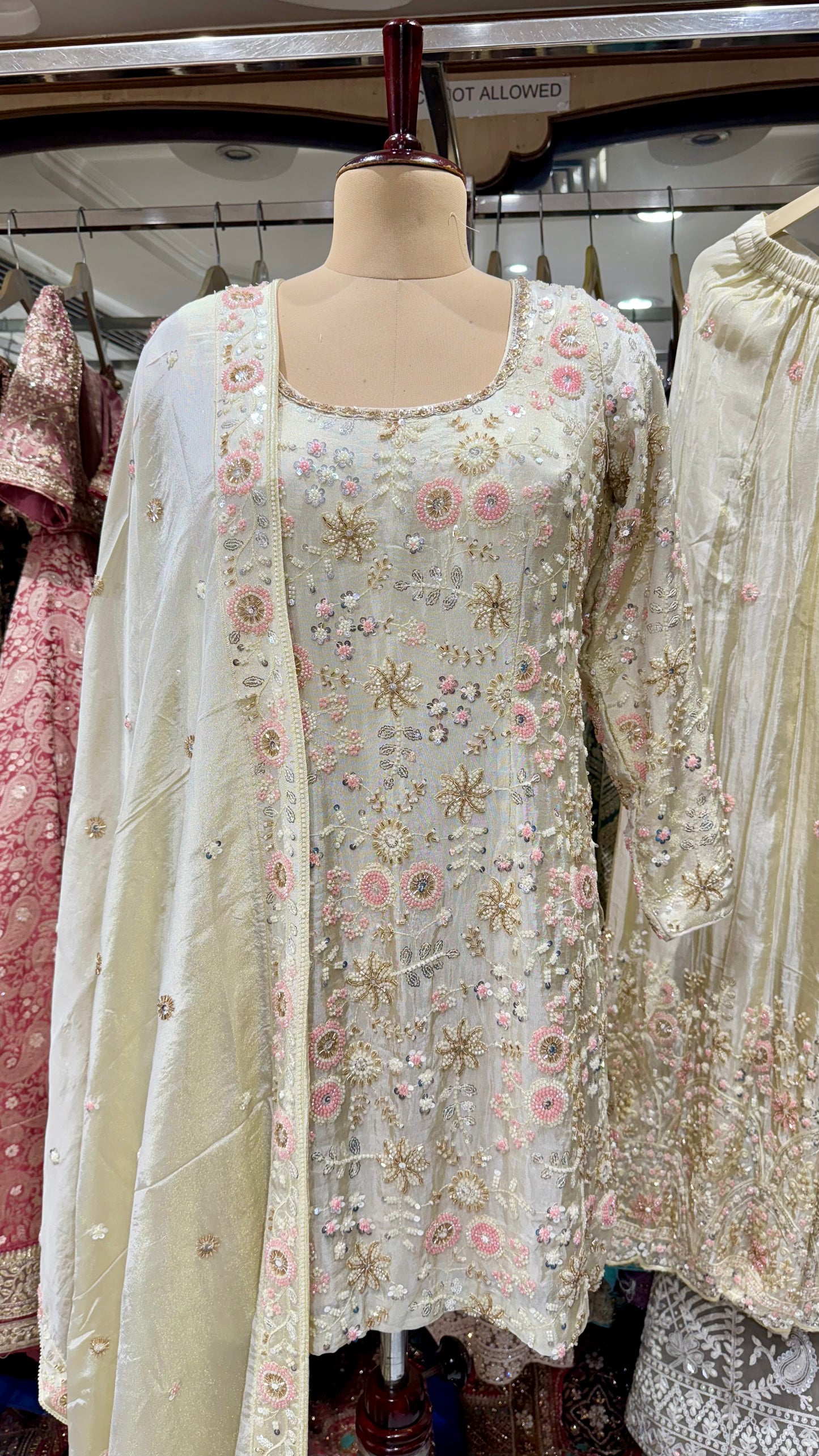 Luxury Zardozi Hand Embroidered Readymade Sharara Suit – Free Size (Up to 42” Bust)